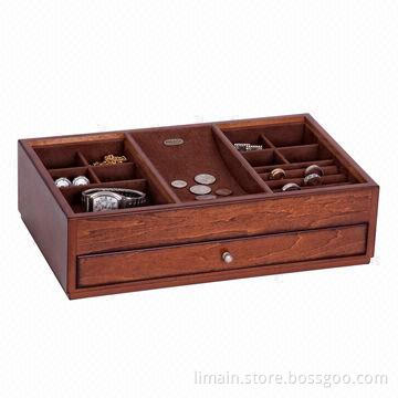 Wooden Jewelry Box with One Open Area Drawer, 14 x 8.5 x 3.25-inch Dimensions